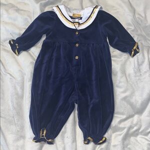 Good as Gold vintage sailor velour nautical one piece romper play suit 6-9 month